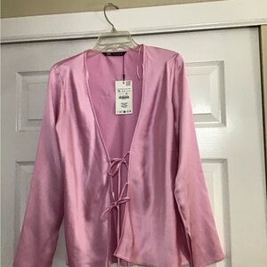 Zara Pink Satin Top with Tie Closure